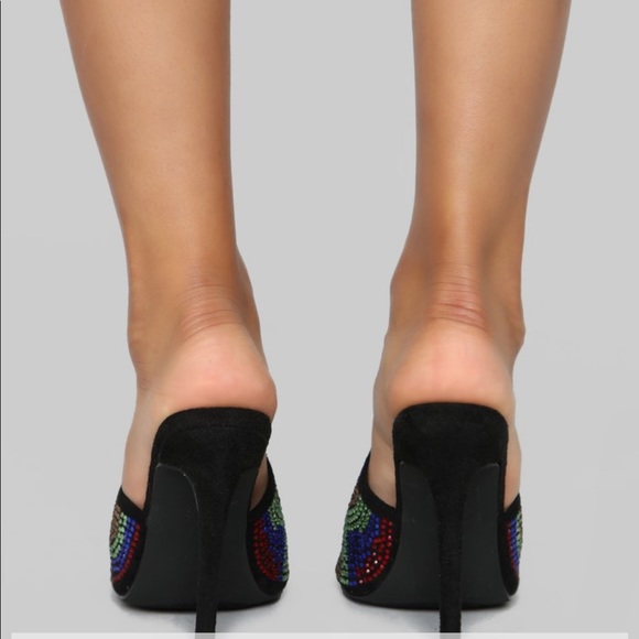 Rainbow Rhinestone Mule Heels sz.7 - Picture 8 of 8